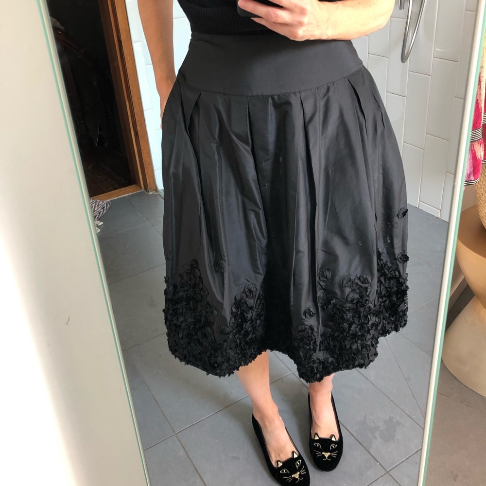 Nicole Farhi black silk taffeta skirt with cutwork